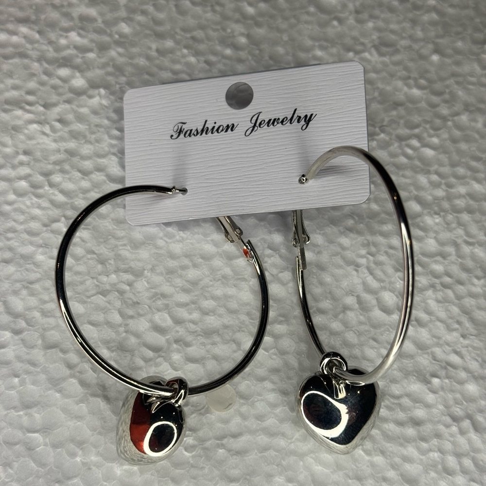 Silver Heart Hoop Earrings